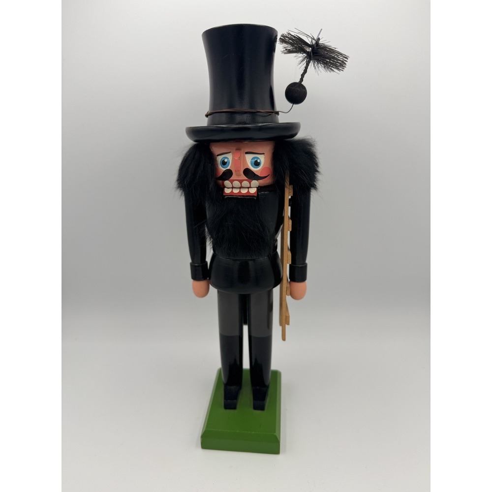 Vintage German Erzgebirge Chimney Sweep Nutcracker 11" Wooden Black Original